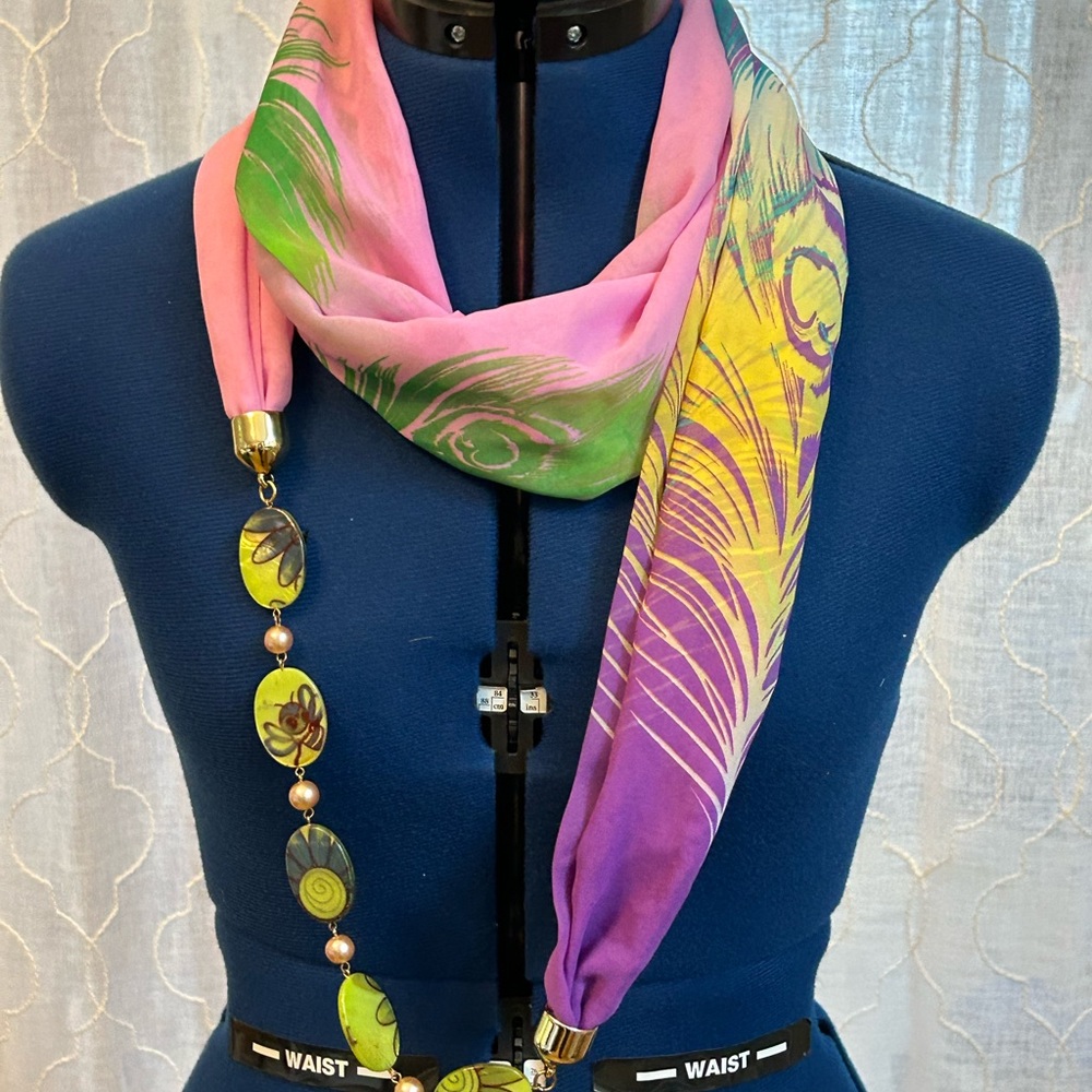 Sophie Original Infinity Accent Scarf w/ Beaded Detail Pink Green Purple Floral